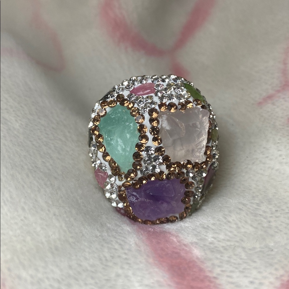Real Stone and Rhinestone 18k GP Ring
